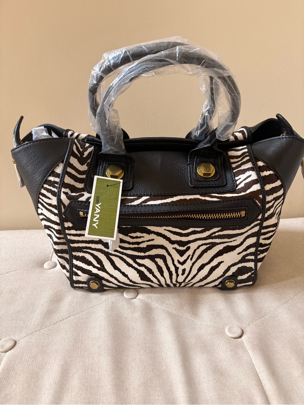 Oryany Megan Soft Pebble Leather And Calf Hair - Black & White Nwt!